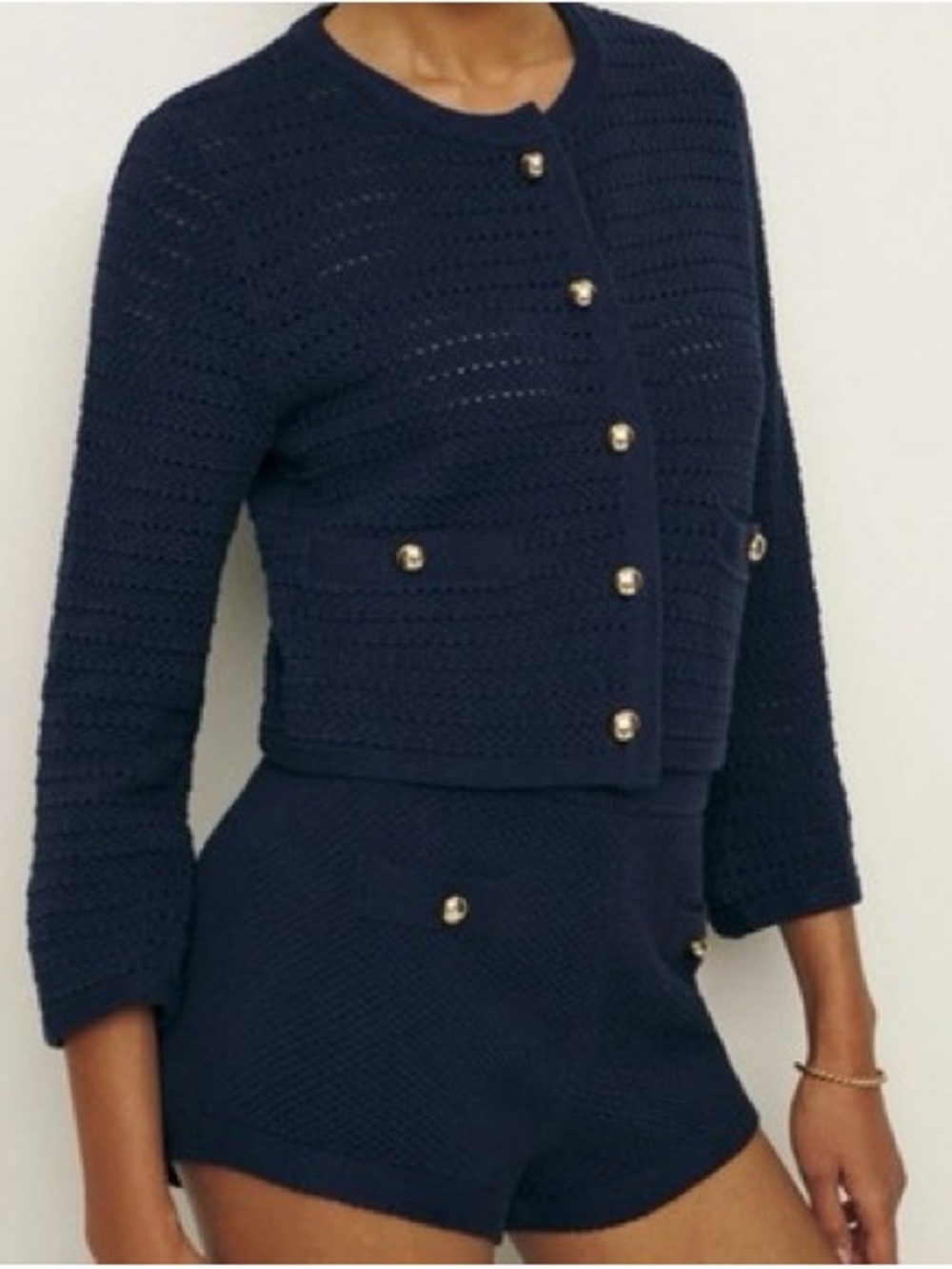Reformation Navy Charlotte Cotton Cardigan